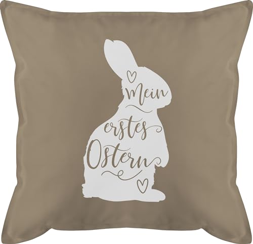 Shirtracer Kissen 50x50 - Osterkissen - Mein erstes Ostern - Hasen Silhouette - weiß - 50 x 50 cm - Beige - Ostergeschenk kleinigkeit osterngeschenke osterhasen mit ostermotiv Geschenk hase von Shirtracer