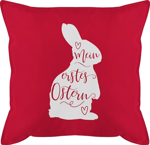 Kissen 50x50 - Osterkissen - Mein erstes Ostern - Hasen Silhouette - weiß - 50 x 50 cm - Rot - osterüberraschungen frohe hase erste kissenhülle osterideen männerkissen ostergeschenke ostersachen von Shirtracer