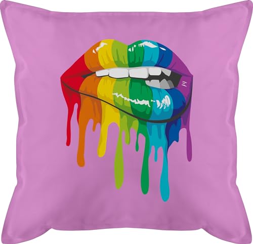 Shirtracer Kissen 50x50 - Pride Flag - Lippen LGBT & LGBTQ - 50 x 50 cm - Pink - Regenbogen Kleidung lippe Lesbian lgbtqia lqbtq CSD Gay von Shirtracer