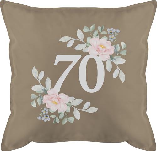 Shirtracer Kissen 50x50-70. Geburtstag - Siebzigster mit Blumenkranz - 50 x 50 cm - Beige - Geburtstagsgeschenke zum 70ste 70 Jahre von Shirtracer