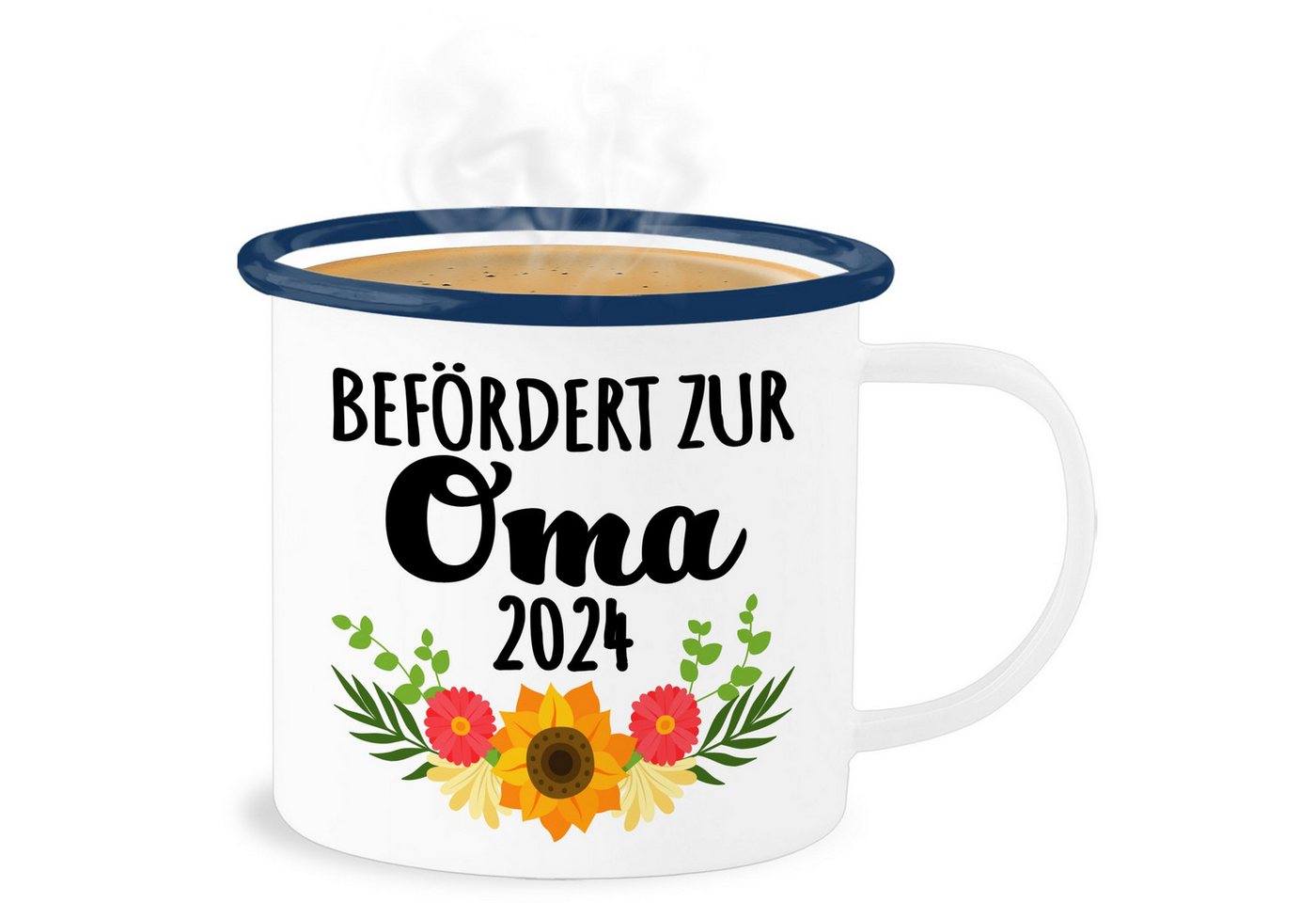 Shirtracer Becher Befördert zur Oma 2024 mit Blumen - schwarz, Stahlblech, Oma Großmutter von Shirtracer