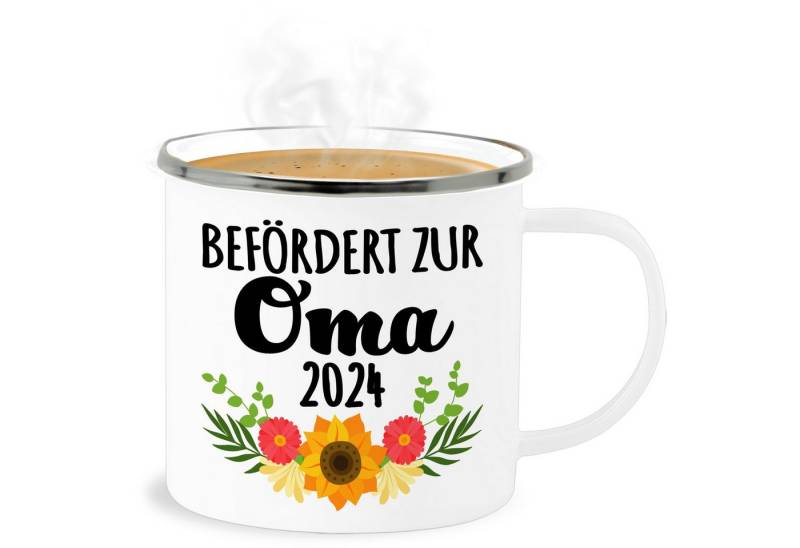 Shirtracer Becher Befördert zur Oma 2024 mit Blumen - schwarz, Stahlblech, Oma Großmutter von Shirtracer