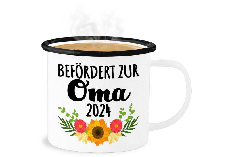 Shirtracer Becher Befördert zur Oma 2024 mit Blumen - schwarz, Stahlblech, Oma Großmutter von Shirtracer