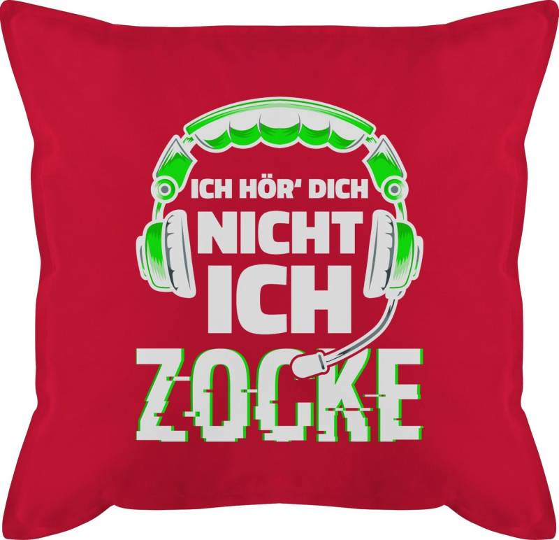Shirtracer Dekokissen Ich hör dich nicht ich zocke Headset Glitch Weiß Grün, Deko-Kissen Hobby von Shirtracer