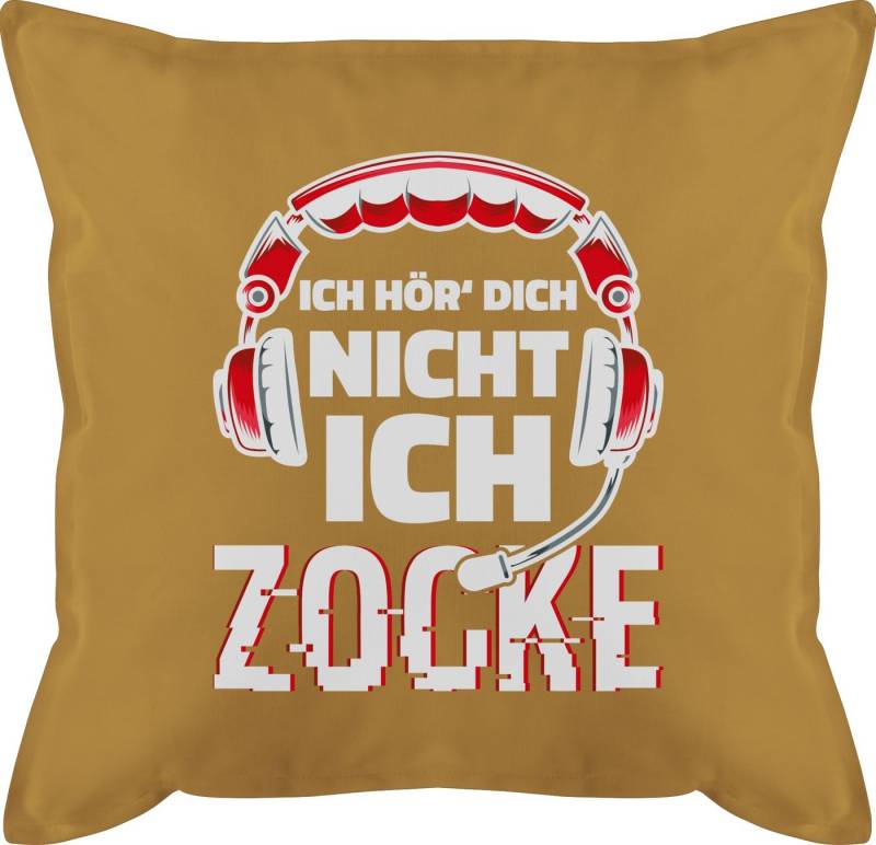 Shirtracer Dekokissen Ich hör dich nicht ich zocke Headset Glitch Weiß Rot, Deko-Kissen Hobby von Shirtracer