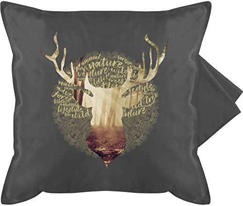 Shirtracer Kissenbezug - Dekoration Kissen - Hirsch Jäger - 50 x 50 cm - Grau - hirschen sofakissen jagdmotiv kissenhülle tiermotiv bezug tiermotive Cushion Bavarian zierkissen mit geweih kopfkissen von Shirtracer