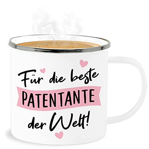 Emaille Becher Blechbecher - Tassen - Für die beste Patentante der Welt! - schwarz - 300 ml - Weiß Silber - geschenk welt geschenke lieblings von Shirtracer