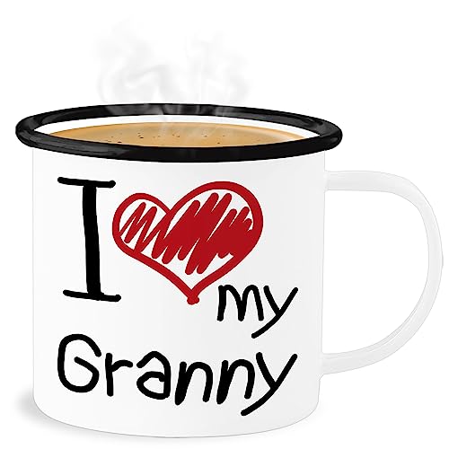 Emaille Becher Blechbecher - Mama - Tassen - I love my Granny schwarz - 300 ml - Weiß Schwarz - mum oma mütter muttertag muttertagsgeschenke mami muddi mom mutter mutti muttertagsgeschenk mommy von Shirtracer