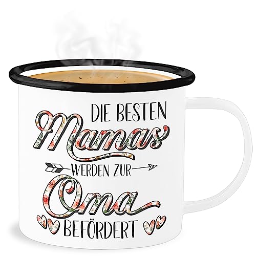 Emaille Becher Blechbecher - Großmutter - Die besten Mamas werden zur Oma befördert - 300 ml - Weiß Schwarz - omi mama für omas & omilein mutter grandma loading granny du wirst geschenk werdende von Shirtracer