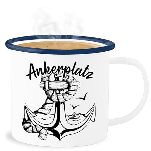 Shirtracer Emaille Becher Blechbecher - Statement - Ankerplatz mit Anker und Papierboot - 300 ml - Weiß Blau - statements motiv von Shirtracer