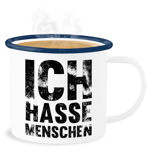 Emaille Becher Blechbecher - Statement - Ich hasse Menschen - Mag keine - 300 ml - Weiß Blau - statements sarkasmus tasse frohes neues jahr tassen new year blech mit von Shirtracer