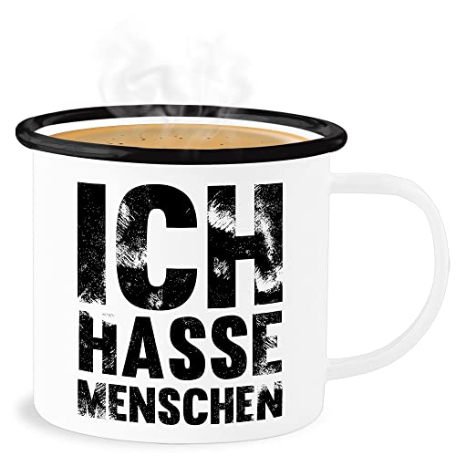 Emaille Becher Blechbecher - Statement - Ich hasse Menschen - Mag keine - 300 ml - Weiß Schwarz - statements sarkasmus tasse frohes neues jahr tassen new year blech mit von Shirtracer