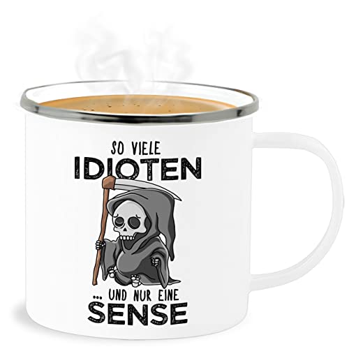 Emaille Becher Blechbecher - Statement Sprüche - So viele Idioten und nur eine Sense - Schwarz - 300 ml - Weiß Silber - sarkasmus sensenmann tasse spruch bösen sprüchen blechtasse spruechen Emaille Becher Blechbecher - Statement Sprüche - So viele Idioten und nur eine Sense - Schwarz - 300 ml - Weiß Silber - sarkasmus sensenmann tasse spruch bösen sprüchen blechtasse spruechen von Shirtracer