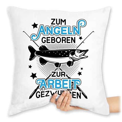Shirtracer Kissen 40x40 Zierkissen - Deko Hobby - Zum Angeln geboren - Zur Arbeit gezwungen - schwarz - 40 x 40 cm - Weiß - Pillow von Shirtracer