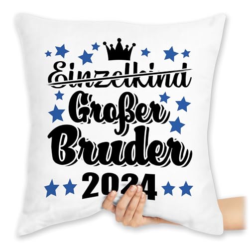 Kissen 40x40 Zierkissen - Einzelkind/Großer Bruder 2024 mit Sternen - 40 x 40 cm - Weiß - Big Brother gro er sofakissen große brüder großen Geschenk für grosser Grosse 2023 größeren von Shirtracer