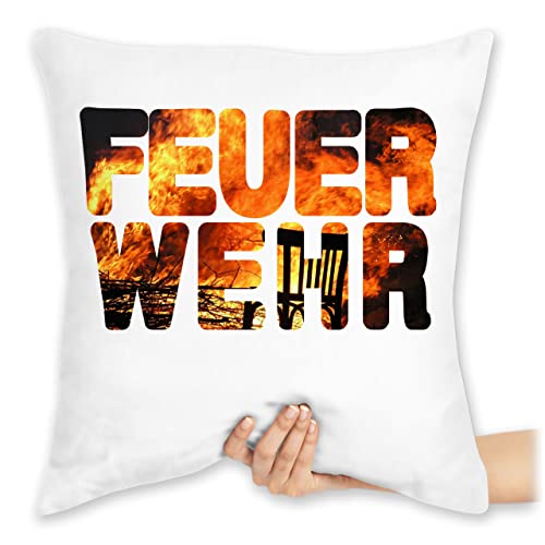 Shirtracer Kissen 40x40 Zierkissen - Feuerwehr Flammen - 40 x 40 cm - Weiß - feuerwehrgeschenkartikel kissenhülle feuerwehrmann mit bezug feuerwehrgeschenk Pillow feuerwehrgeschenke Geschenkartikel von Shirtracer