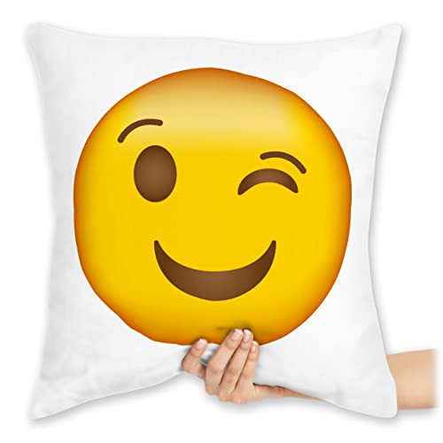 Shirtracer Kissen 40x40 Zierkissen - Statement - Zwinker Emoticon - 40 x 40 cm - Weiß - mit Spruch Statements Smile von Shirtracer