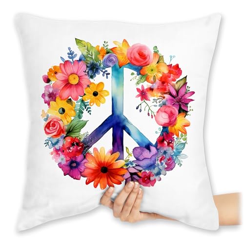 Shirtracer Kissen 40x40 Zierkissen - Statement - Peacezeichen Peace-Symbol Hippie Frieden 60er 70er Flow Power Flowerpower - 40 x 40 cm - Weiß - mit Spruch Statements Peace friede von Shirtracer