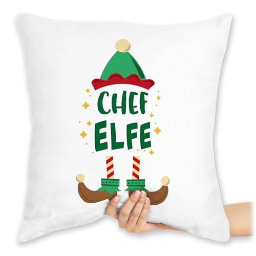 Kissen 40x40 Zierkissen - Weihnachtskissen Christmas Geschenke - Weihnachten Chef Elfe - 40 x 40 cm - Weiß - mit weihnachtsmotiv weihnacht elf weihnachts elfen xmas chef-elfe weihnachtsmotiven von Shirtracer