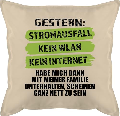Kissen 50x50 - Gaming - Gestern Stromausfall Kein WLAN Kein Internet I Lustiger Gamer Spruch - 50 x 50 cm - Beige Natur - Gamer-Kissen zocker Game mit füllung pc zocken gefüllt Games von Shirtracer
