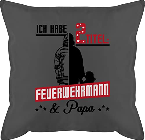 Kissen 50x50 - Geschenk zum Vatertag - 2 Titel: Feuerwehrmann & Papa - schwarz/rot - 50 x 50 cm - Grau - vateetagsgeschenk geschenke für vatertahsgeschenke papatagsgeschenk männertagsgeschenk von Shirtracer