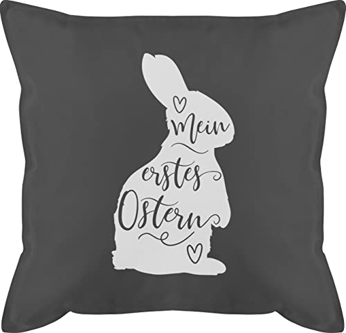 Shirtracer Kissen 50x50 - Osterkissen - Mein erstes Ostern - Hasen Silhouette - weiß - 50 x 50 cm - Grau - Oster kleinigkeit besondere ostergeschenke osterkleinigkeiten ostersachen osterideen von Shirtracer