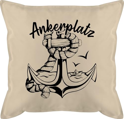 Kissen 50x50 - Statement - Ankerplatz mit Anker und Papierboot - 50 x 50 cm - Beige Natur - strandkorbkissen statement-kissen statements maritim zierkissen motiv kissenbezüge füllung für couch von Shirtracer