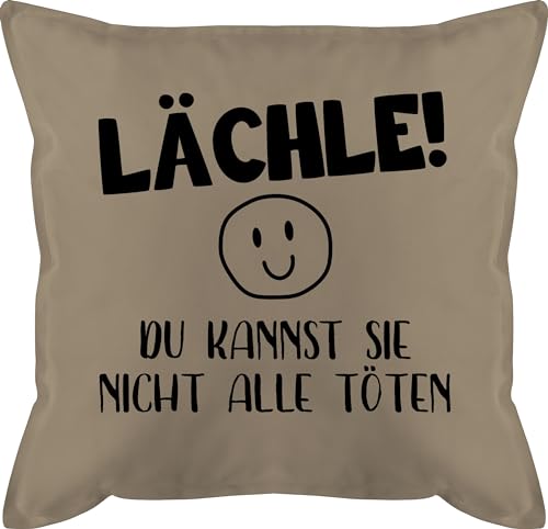 Shirtracer Kissen 50x50 - Statement mit Sprüchen - Lächle du Kannst sie Nicht alle töten Emoticon schwarz - 50 x 50 cm - Beige - spruechen lächeln Kissenbezug Spruch kissenhülle lustige sprüche von Shirtracer