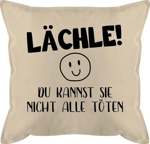 Kissen 50x50 - Statement mit Sprüchen - Lächle du Kannst sie Nicht alle töten Emoticon schwarz - 50 x 50 cm - Beige Natur - Spruch sprüche schlechte Laune männerkissen und fuellung spruechen von Shirtracer