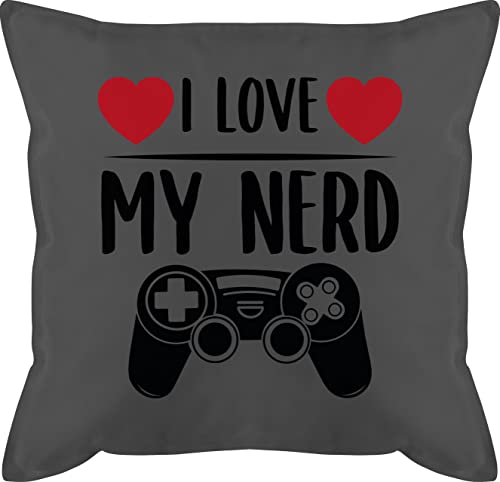 Shirtracer Kissen 50x50 - Valentinstag Partner Ideen - I Love My Nerd mit Controller - 50 x 50 cm - Grau - Valentin Geschenk Jahrestag Fuer ihn valetinstagsgeschenke valentinstagsgeschenke von Shirtracer