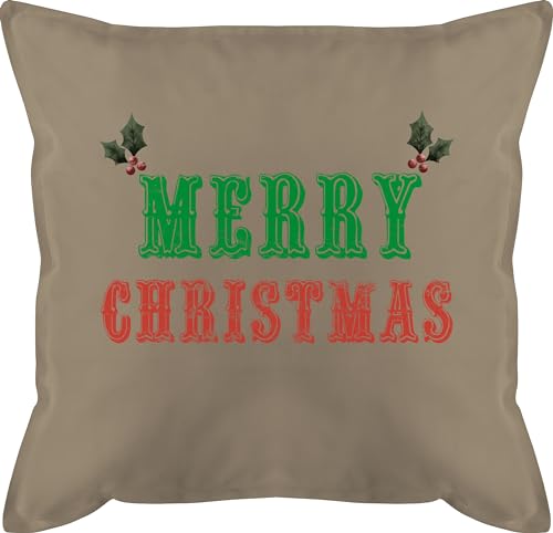 Shirtracer Kissen 50x50 - Weihnachtskissen Geschenke - Merry Christmas Vintage rot/grün - 50 x 50 cm - Beige - Weihnachten Geschenk Frohe x-Mas Mas für arbeitskollegen mit füllung weihnachtsmotiven von Shirtracer