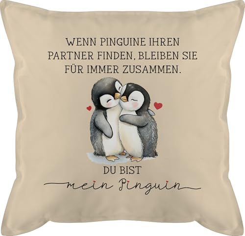 Kissen 50x50 - Wenn Pinguine ihren Partner Finden bleiben sie für Immer zusammen I Partner Geschenke Pärchen Jahrestag Geschenk Paare Weihnachten - 50 x 50 cm - Beige Natur von Shirtracer