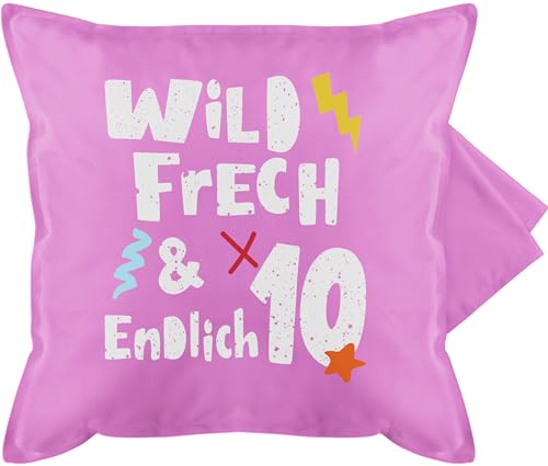 Shirtracer Kissenbezug - 10. Geburtstag Kissen - Wild frech und endlich 10 - Zehn Jahre Wunderbar - 50 x 50 cm - Pink von Shirtracer