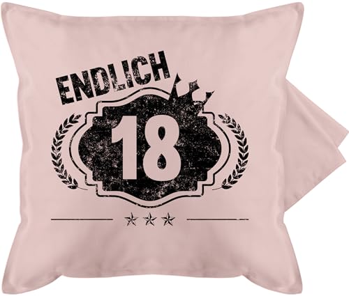 Shirtracer Kissenbezug - 18. Geburtstag Kissen - Endlich Achtzehn Vintage Royal Schwarz - 50 x 50 cm - Hellrosa - überraschung 18 TER zum Geschenke Geburtstags feiern Geschenkideen Geschenk jährige von Shirtracer