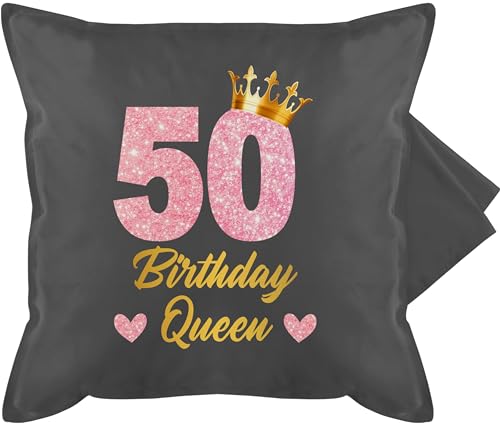 Kissenbezug - 50. Geburtstag Kissen - 50 Birthday Queen Geburtstags Königin Geburtstagsgeschenk 50 - 50 x 50 cm - Grau - als 50er jahre 50th 50igster 50ger fünfzigster fünfziger 50igsten 50ziger von Shirtracer