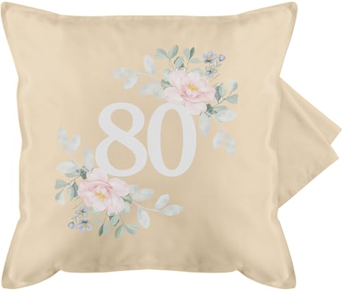 Shirtracer Kissenbezug - 80. Geburtstag Kissen - Achtzigster mit Blumenkranz - 50 x 50 cm - Beige Natur - 80 kopfkissenbezug 80er kopfkissen Geburtstagsgeschenk zum von Shirtracer
