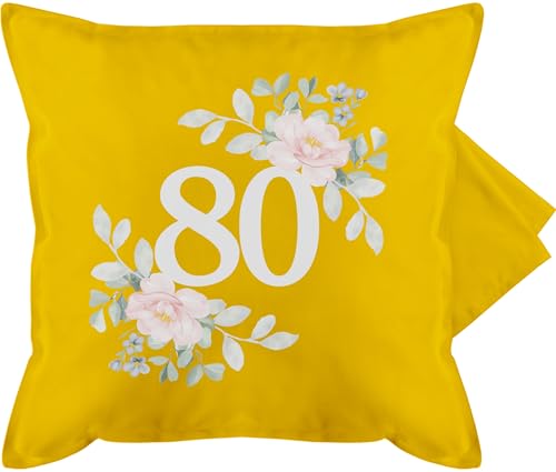 Shirtracer Kissenbezug - 80. Geburtstag Kissen - Achtzigster mit Blumenkranz - 50 x 50 cm - Gelb - 80 kopfkissenbezug 80er kopfkissen Geburtstagsgeschenk zum von Shirtracer