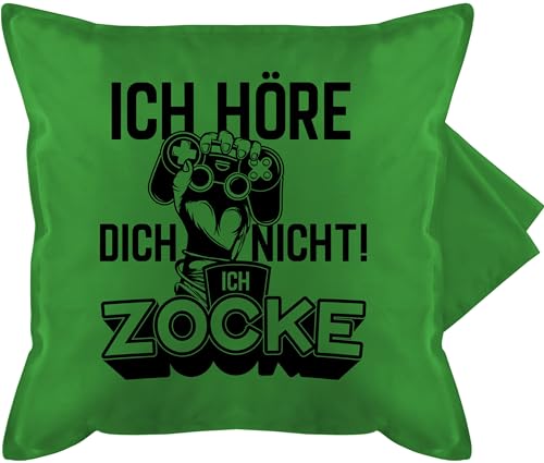 Shirtracer Kissenbezug - Deko Kissen Hobby - Ich höre Dich Nicht ich zocke - Fun Gamer Geschenk Nerd Zocker Geschenkidee Zocken - 50 x 50 cm - Grün - zockerkissen Gaming kuschelkissen Controller von Shirtracer