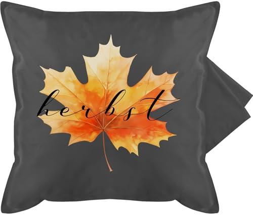 Shirtracer Kissenbezug - Halloween - Kissen - Herbstliches Blatt mit Herbst Schriftzug - 50 x 50 cm - Grau - kopfkissen bezug Spooky Season blätter kissenbezüge von Shirtracer
