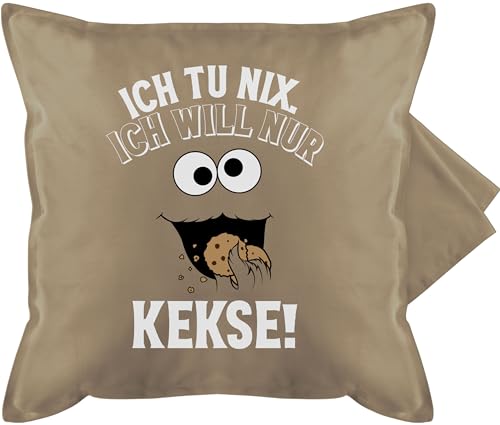 Kissenbezug - Karneval & Fasching Kissen - Ich tu nix Ich will nur Kekse - Keksmonster Cookie Monster Keks - 50 x 50 cm - Beige - verkleidet krummelmonster faschings tut carnival der karneva backen von Shirtracer