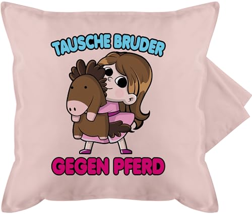 Kissenbezug - Kissen - Tausche Bruder gegen Pferd - 50 x 50 cm - Hellrosa - brüder geschenk geschwister geschenke für zu weihnachten geschenkidee den geburtstag einen fuer bester meinen besten von Shirtracer