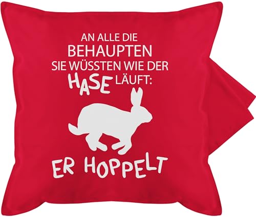 Shirtracer Kissenbezug - Osterkissen - Der Hase hoppelt läuft - 50 x 50 cm - Rot - ostergeschenke Erwachsene Ostergeschenk kleinigkeit kissenhülle+Ostern Hasen Ostern bezüge osterm hasenkissen von Shirtracer