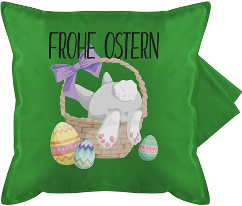 Shirtracer Kissenbezug - Osterkissen - Frohe Ostern Häschen im Korb - 50 x 50 cm - Grün - besondere ostergeschenke kleinigkeit Ostergeschenk Erwachsene hase kissenhülle+Ostern osterm hasenkissen von Shirtracer