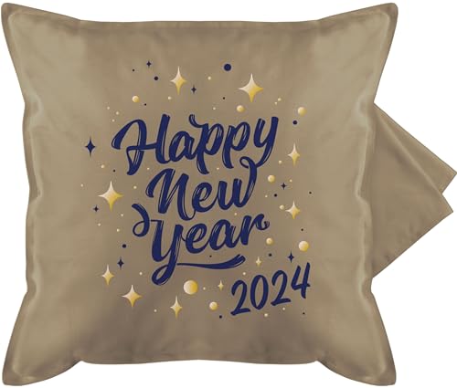 Shirtracer Kissenbezug - Statement Kissen mit Sprüchen - Happy New Year 2024-50 x 50 cm - Beige - Bedruckte+Kissen+mit+Spruch sprüche kissenhüllen für Couch Spruch spruechen kissenhülle lustige von Shirtracer