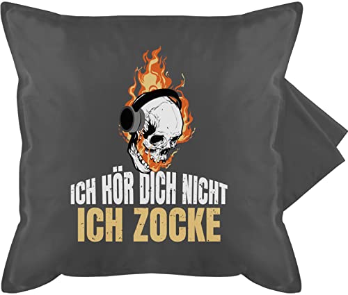 Shirtracer Kissenbezug - Statement Kissen mit Sprüchen - Ich hör Dich Nicht Ich zocke Totenkopf weiß - 50 x 50 cm - Grau - höre Spruch spruechen kann hören kissenhülle lustige sprüche für Couch Gamer von Shirtracer