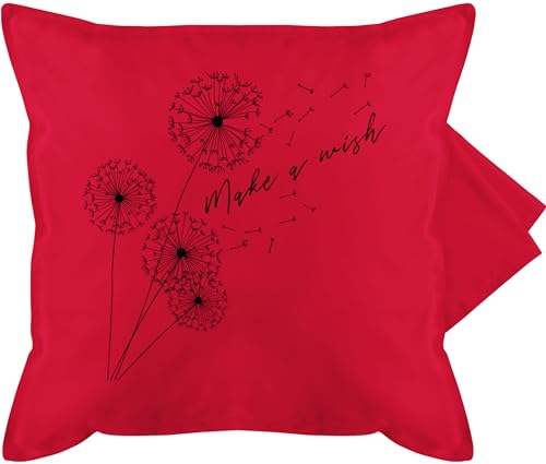 Shirtracer Kissenbezug - Statement Kissen mit Sprüchen - Pusteblume Make a Wish Schwarz - 50 x 50 cm - Rot - bezug Spruch spruechen Pillow für Couch lustige sprüche kissenhülle kissenhullen 50&50 von Shirtracer