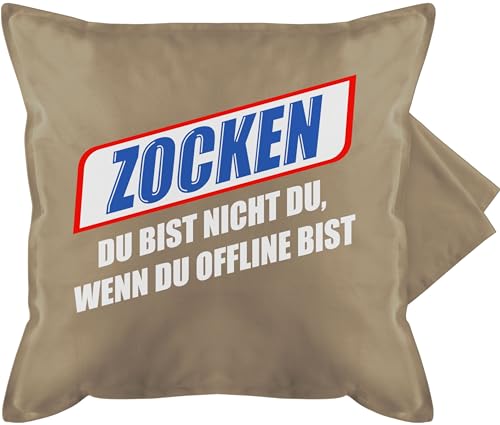 Shirtracer Kissenbezug - Statement Kissen mit Sprüchen - Zocken Du bist Nicht du wenn du offline bist weiß - 50 x 50 cm - Beige - kissenbezüge Spruch sprüche ich zocke kissenhülle für Couch lustige von Shirtracer