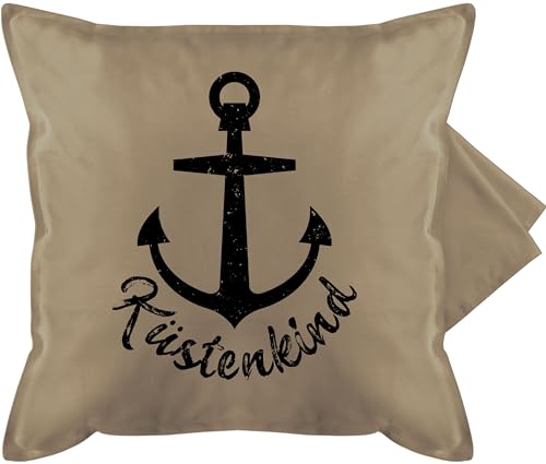 Shirtracer Kissenbezug - Statement - Küstenkind mit Anker - schwarz - 50 x 50 cm - Beige - Statements maritim kissenhüllen küstenkinder Kissen Maritime kissenbezüge kissenhülle bezug von Shirtracer