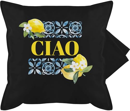 Kissenbezug - Statement - Limoncello Ciao | Urlaub Italien | Lebensgefühl | Limoncello-Fans | Urlaubsfeeling Italia - 50 x 50 cm - Schwarz - kissen italienisch statement-kissen statements zitrone von Shirtracer