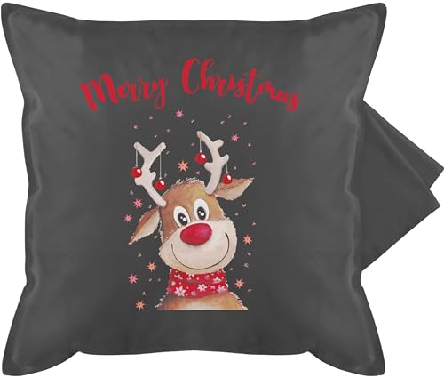 Kissenbezug - Weihnachtskissen Geschenke - Merry Christmas Rentier - 50 x 50 cm - Grau - zu weihnachten x-mas weihnachtsmotive+weihnachtsmotiven weihnachts geschenk weinachten mas für freunde frohe von Shirtracer